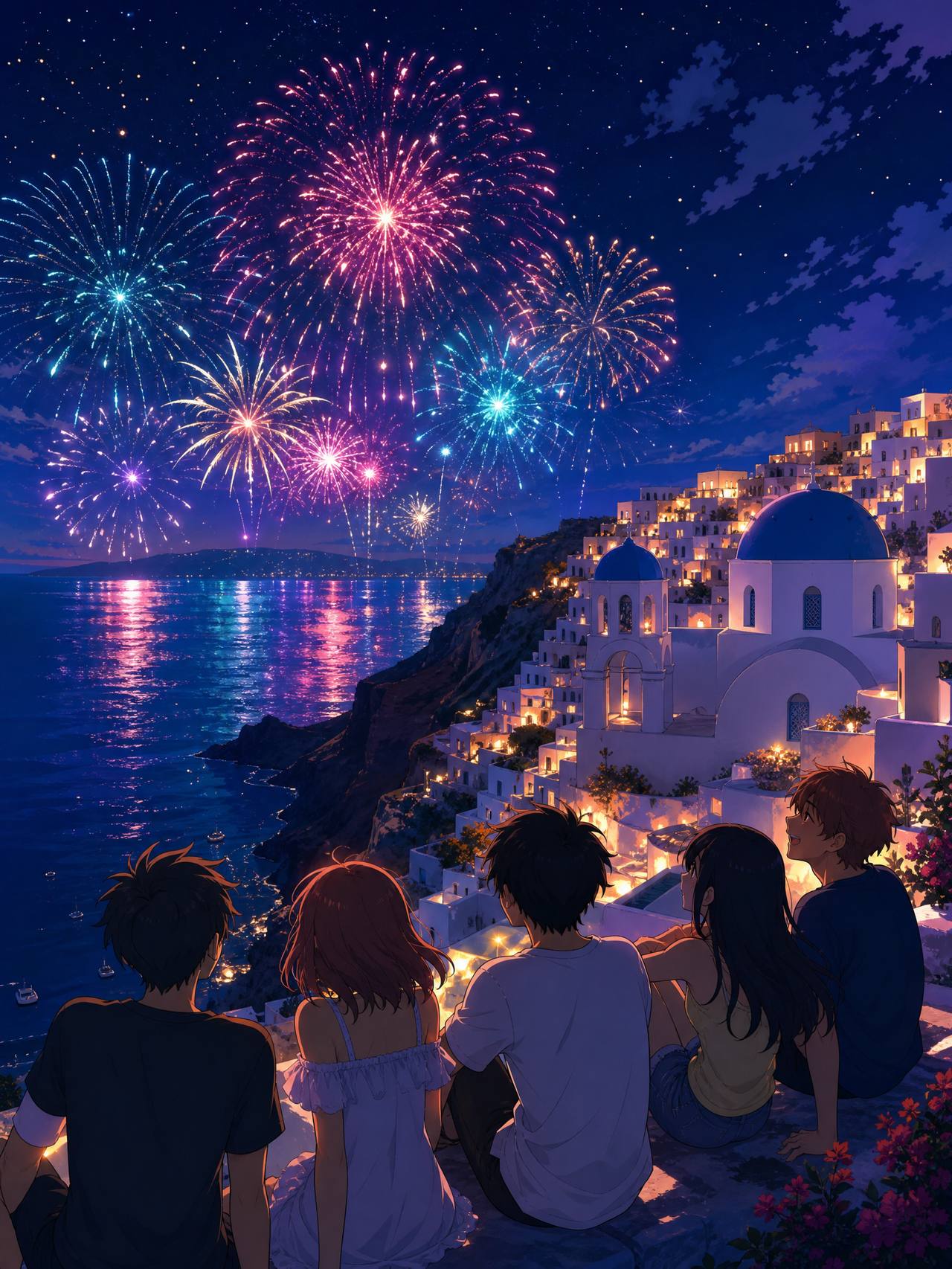 寸止挑战教程动漫-烟花之夜AI场景动漫演示